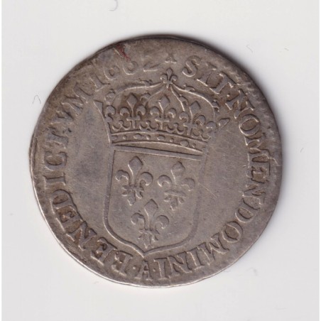 Louis XIV - 1/12 écu mèche au buste juvénile - 1662 A Paris - TB
