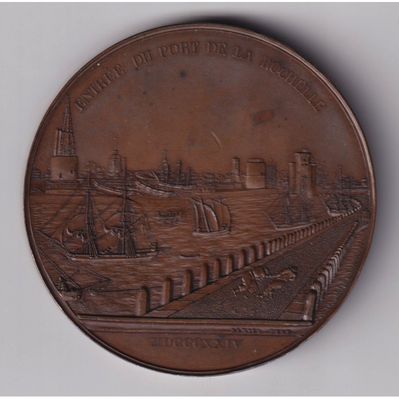 Médaille - Entrée du port de La Rochelle - 1823 - Hommage aux Rochelais - bronze - TTB+