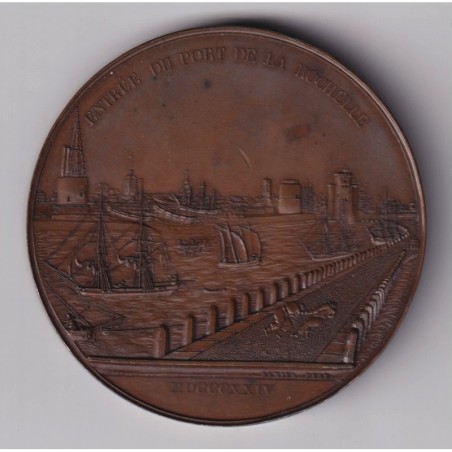 Médaille - Entrée du port de La Rochelle - 1823 - Hommage aux Rochelais - bronze - TTB+