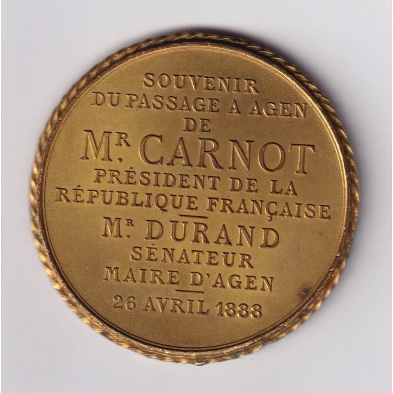Médaille - Passage à Agen du Président Carnot - 26 avril 1888 - bronze 