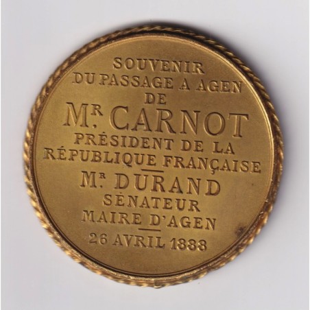 Médaille - Passage à Agen du Président Carnot - 26 avril 1888 - bronze 