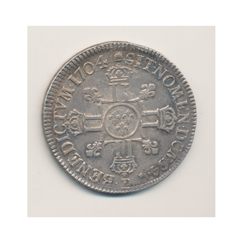 Louis XIV - Écu aux 8L - 1704 D Lyon