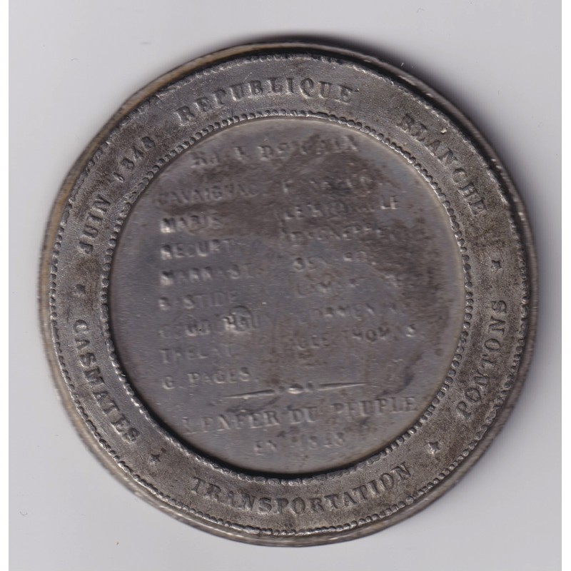 Médaille - Diffamation du gouvernement par les partisans de la république - 1848 - étain 60mm