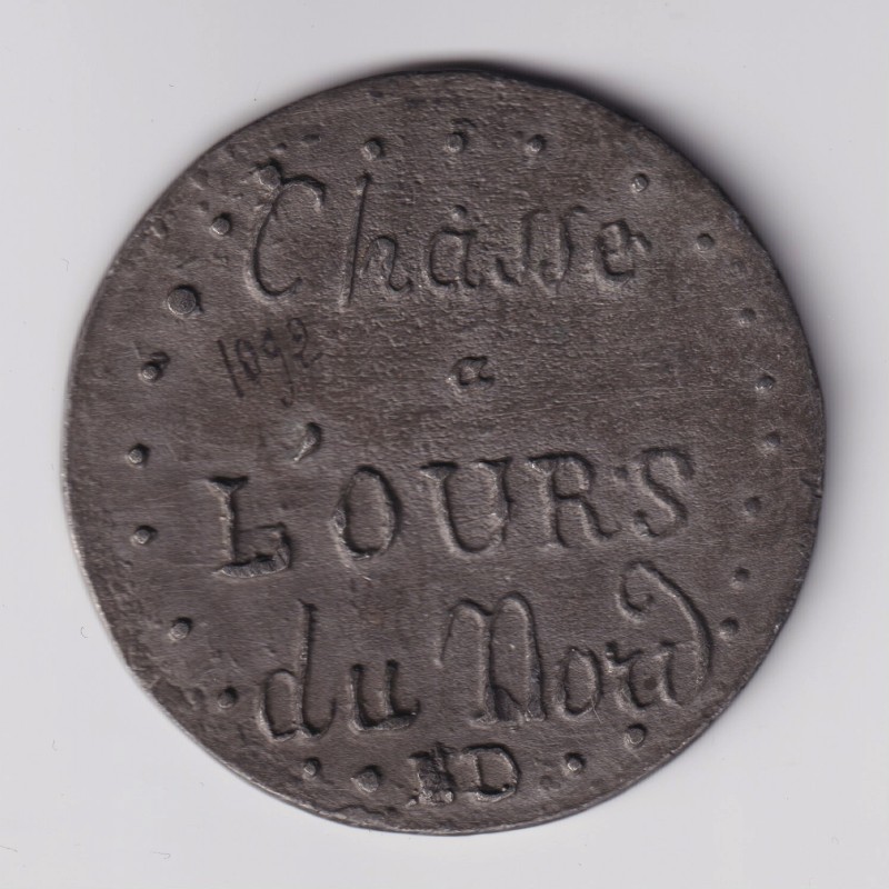 Médaille - Chasse à l'ours du nord - étain - 54mm