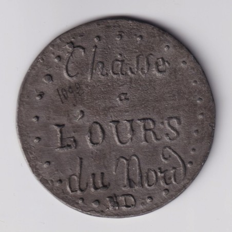 Médaille - Chasse à l'ours du nord - étain - 54mm