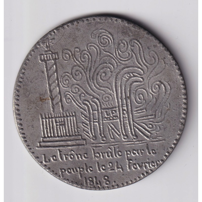 Médaille - Bucher du trône de Louis philippe - 1848 - place de la bastille - étain - 48mm