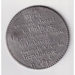 Médaille - Bucher du trône de Louis philippe - 1848 - place de la bastille - étain - 48mm 2