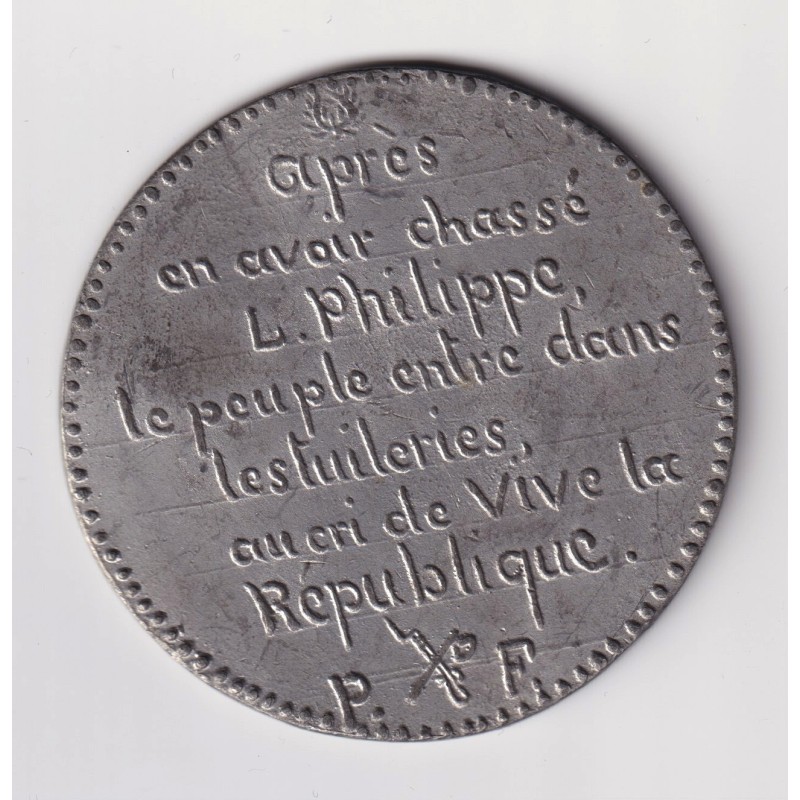 Médaille - Bucher du trône de Louis philippe - 1848 - place de la bastille - étain - 48mm
