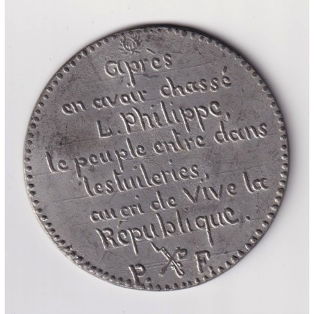 Médaille - Bucher du trône de Louis philippe - 1848 - place de la bastille - étain - 48mm