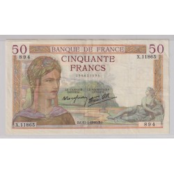 50 Francs cérès - 11.01.1940 - TTB+