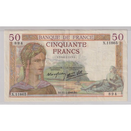 50 Francs cérès - 11.01.1940 - TTB+