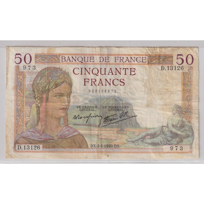 50 Francs cérès - 4.04.1940 - TB+