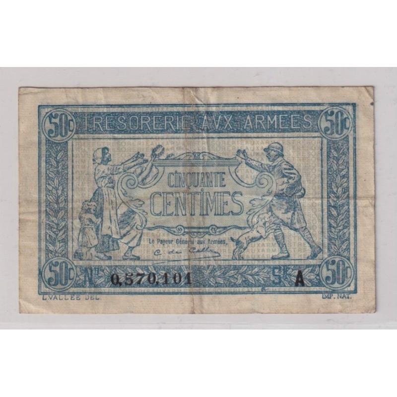 Trésorerie aux armées - 50 Centimes - 1917 - Alphabet A - TB+