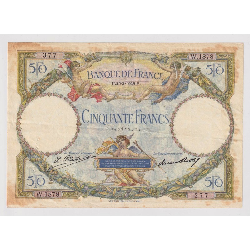 50 Francs Luc Olivier Merson - 23.02.1928 - TB+