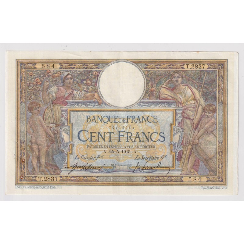100 Francs Luc Olivier Merson - 25.05.1915 - TTB