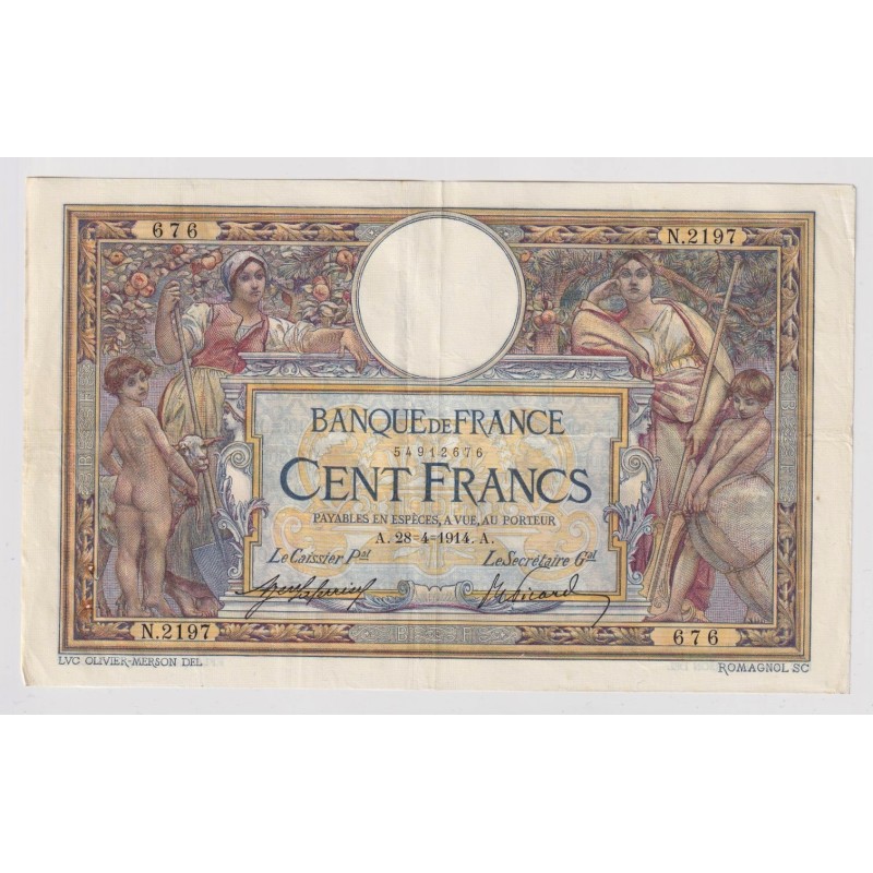 100 Francs Luc Olivier Merson - 28.04.1914 - TTB