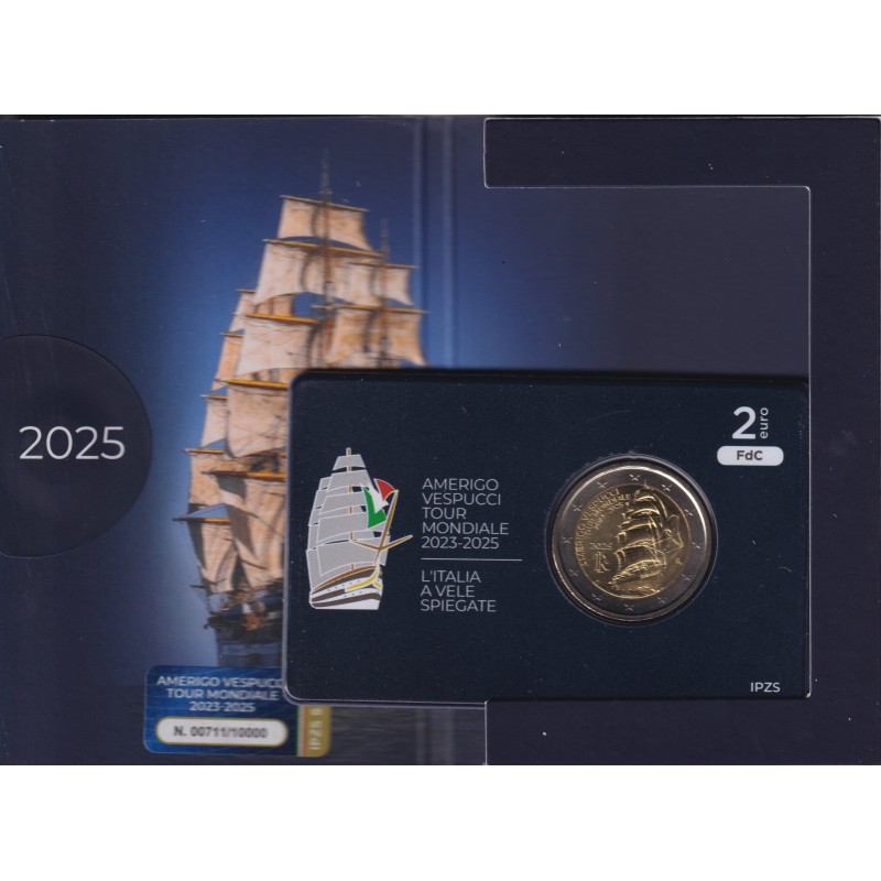2€ Italie 2025 - Tour du monde du navire-école Amerigo Vespucci - Brillant Universel