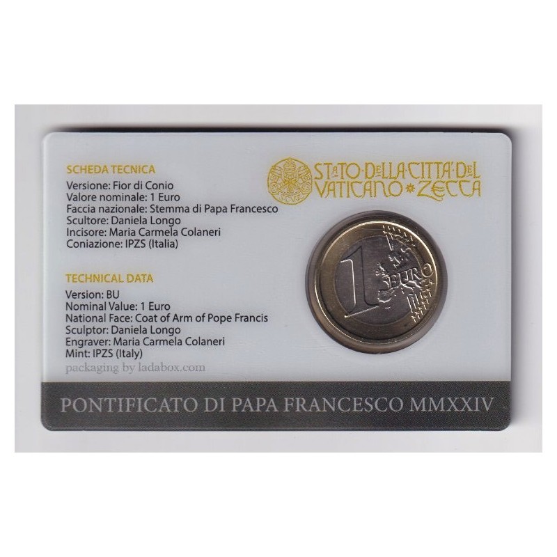 Coincard Vatican N°3 - 1 Euro 2024 - Pape François