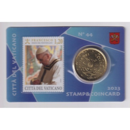 Coincard Vatican N°44 - 50 Cents 2023 - Pape François - Timbre et monnaie