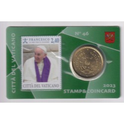 Coincard Vatican N°46 - 50 Cents 2023 - Pape François - Timbre et monnaie