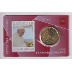 Coincard Vatican N°47 - 50 Cents 2023 - Pape François - Timbre et monnaie