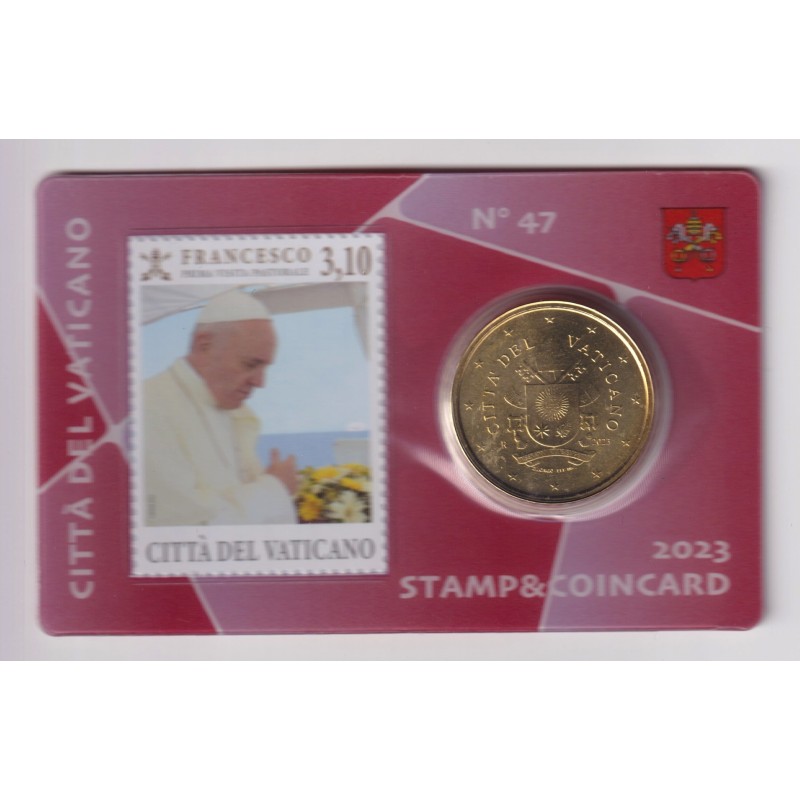Coincard Vatican N°47 - 50 Cents 2023 - Pape François - Timbre et monnaie