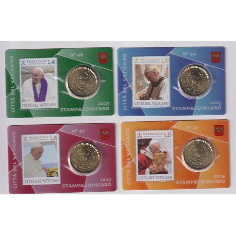 Lot 4 Coincard Vatican  - 4 x 50 Cents 2023 - Pape François - Timbre et monnaie