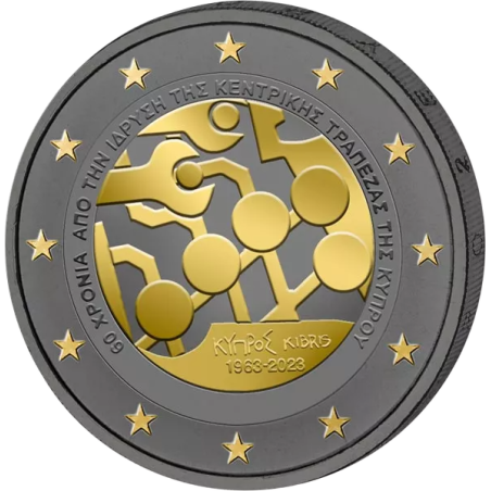 2€ Chypre 2023 - 60e anniversaire de la création de la Banque centrale de Chypre - Finition Ruthénium