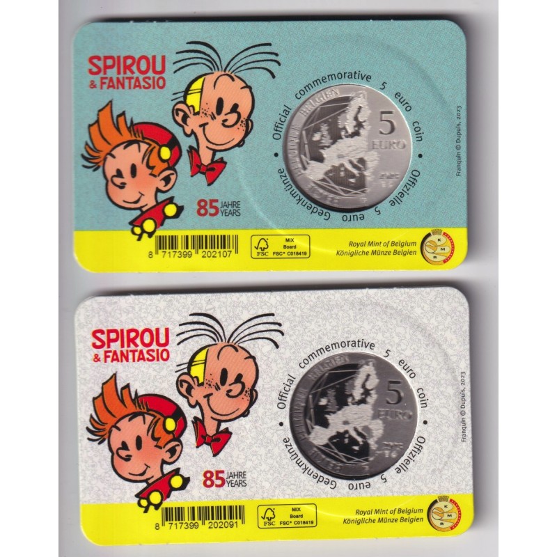 Lot 2 Coincard - 5 Euro Spirou et fantasion 2023 - 85 ans Spirou