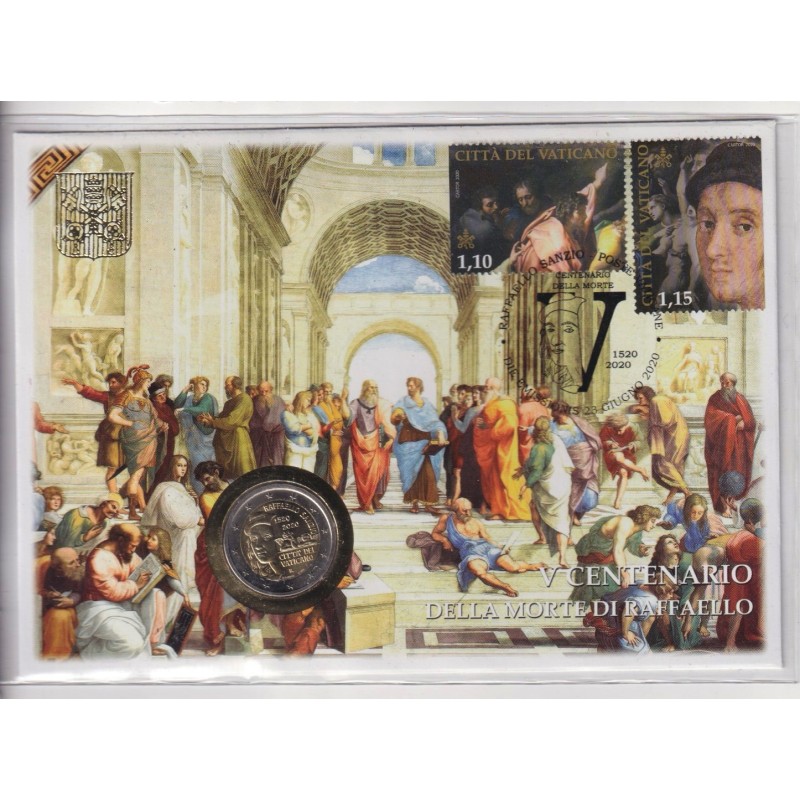 Vatican - 2 Euro 2020 - 500e anniversaire de la mort de Raffaello Sanzio + Timbres