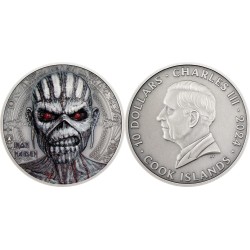 Cook Islands - 10 Dollars 2024 - Iron Maiden - The book of souls - argent 2 once 2