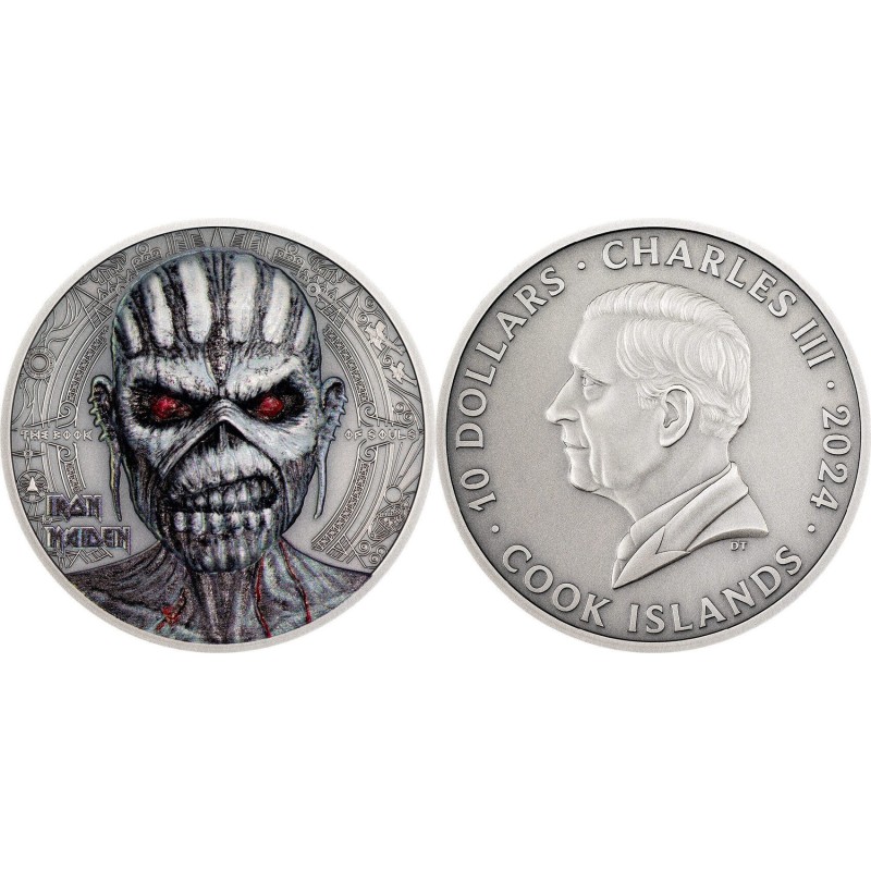 Cook Islands - 10 Dollars 2024 - Iron Maiden - The book of souls - argent 2 once
