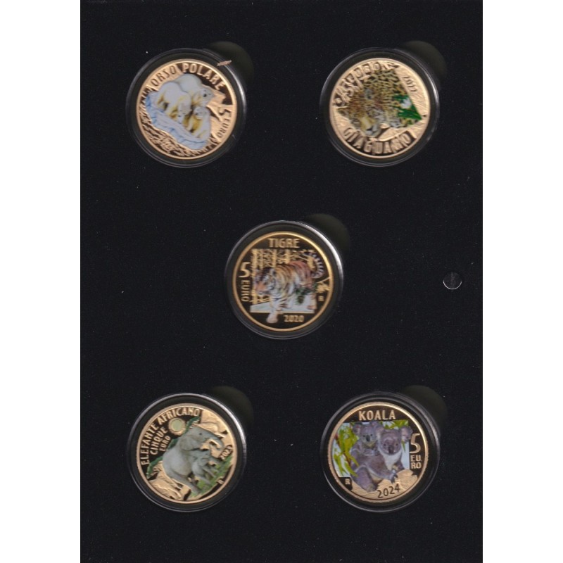 Italie - 5 x 5 Euro - Série Animaux en voie de disparition - 2020 à 2024 - Coffret complet