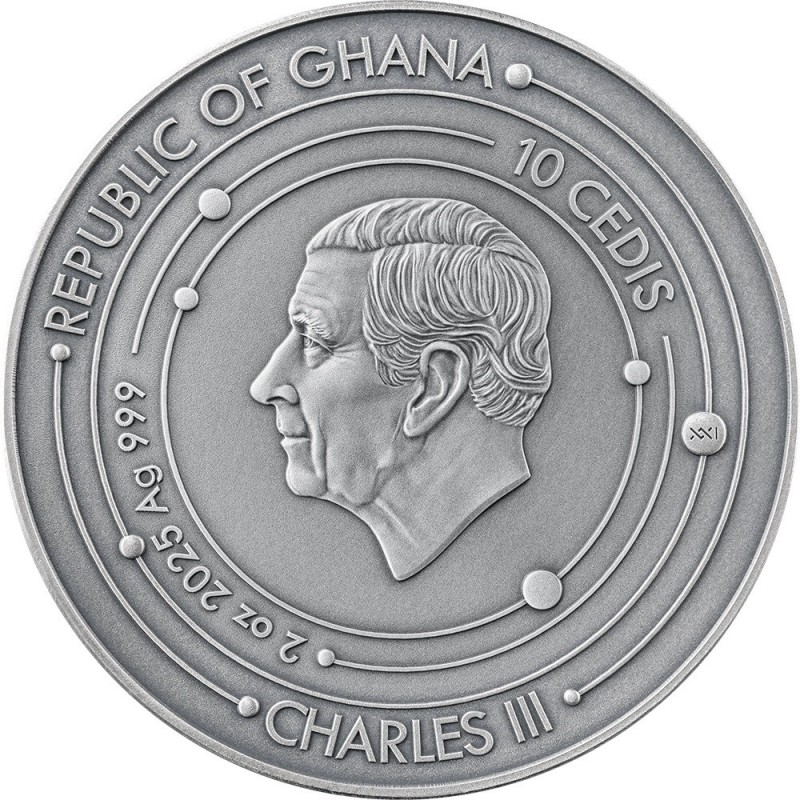 Ghana - 10 Cedis 2025 - Solar system Jupiter - Charles III - 2 once argent