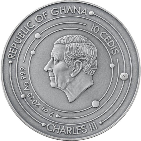 Ghana - 10 Cedis 2025 - Solar system Jupiter - Charles III - 2 once argent