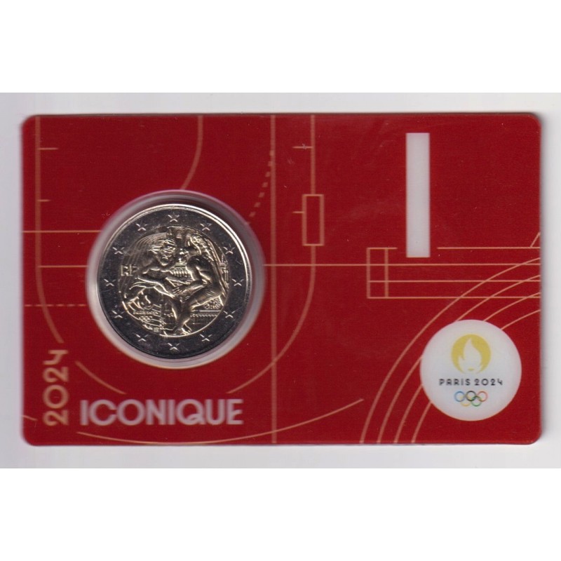 2 Euro 2024 - JO Paris 2024 - coincard rouge - Lettre I
