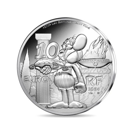10 Euro 2024 - Astérix aux Jeux Olympiques - Obélix boxe avec romain  - argent BE colorisé