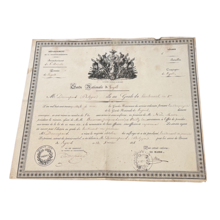 Brevet Garde Nationale de Lagord - Grade lieutenant - 1835