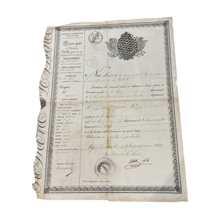 Passe-port Police - Département charente inférieure - La Rochelle/Lagord - 1832