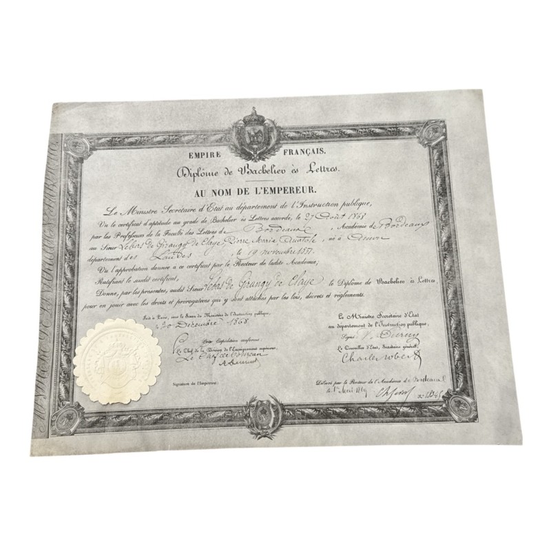 Diplome de Bachelier es lettres - Empire français - 1868