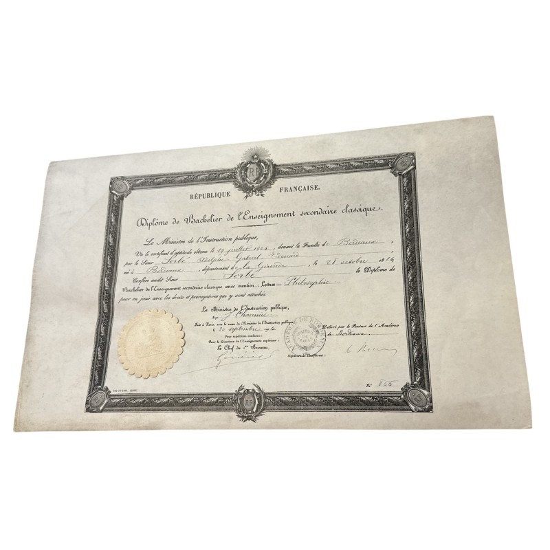 Diplome de bachelier de l'enseignement secondaire classique - Bordeaux - 1904
