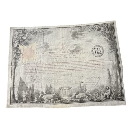 Diplôme Maçonnique - A L'Orient de L'Univers - La parfaite harmonie - Grade chevalier rose croix - 1810