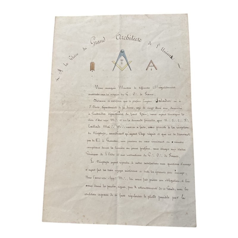 Document Maçonnique - Grand orient de france - 1822