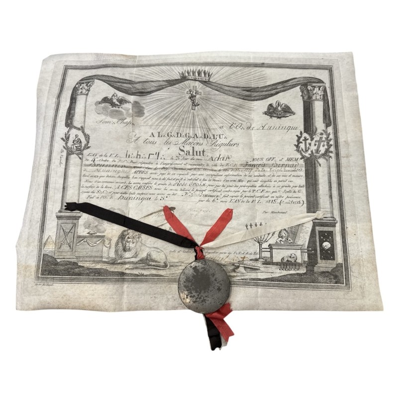 Diplôme Maçonnique - Triple lumière - grade rose croix - avec cachet dans une boite