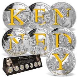 Coffret 7 Médailles John F.Kennedy - 100e anniversaire édition - signature séries - cuivre argenté et doré