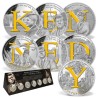 Coffret 7 Médailles John F.Kennedy - 100e anniversaire édition - signature séries - cuivre argenté et doré