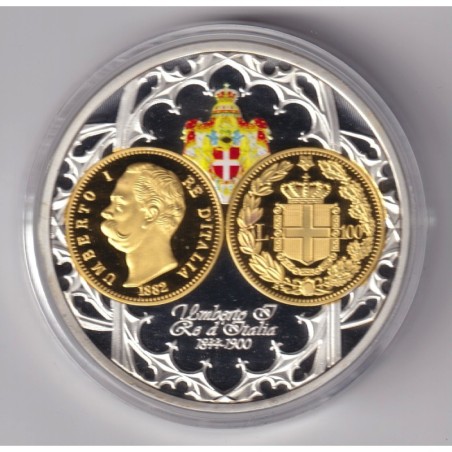 Médaille - Umberto I - 100 Lire 1882 - monarques européens - cuivre argenté et doré - 50mm