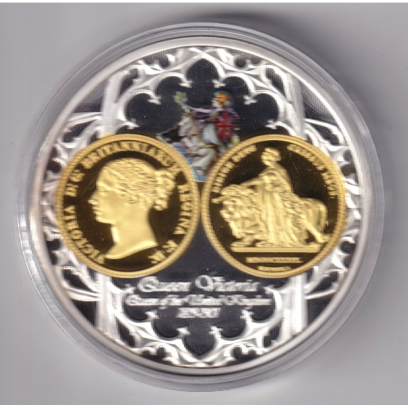 Médaille - Victoria - 1839 - monarques européens - cuivre argenté et doré - 50mm