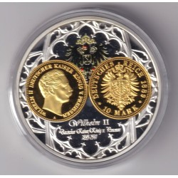 Médaille - Guillaume II - 10 mark 1889 - monarques européens - cuivre argenté et doré - 50mm