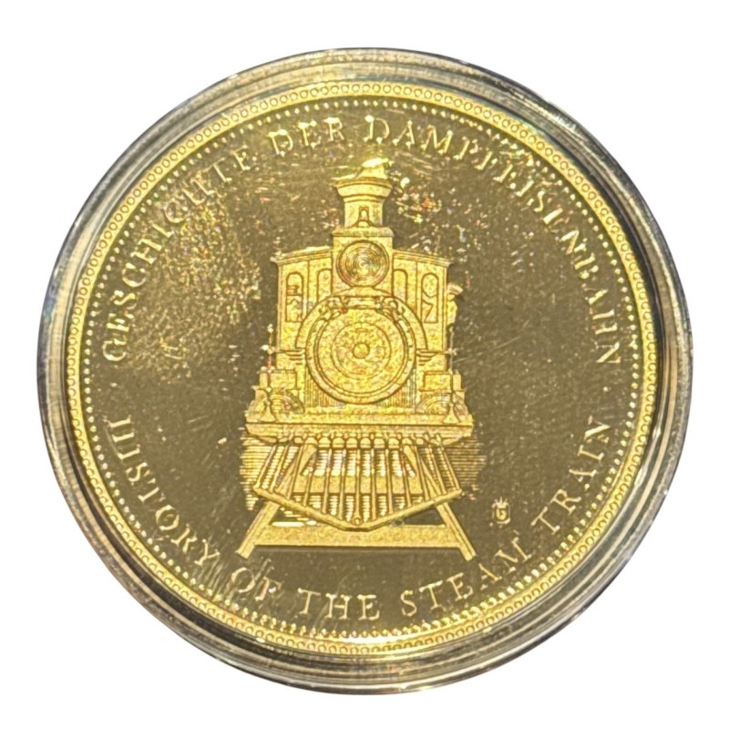 Coffret 12 Médailles - Histoire du train à vapeur - cuivre doré 